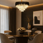 Lustre Pendente de Cristal Moderno Luxo E14 Bivolt Preto Branco Dourado Sala de Jantar
