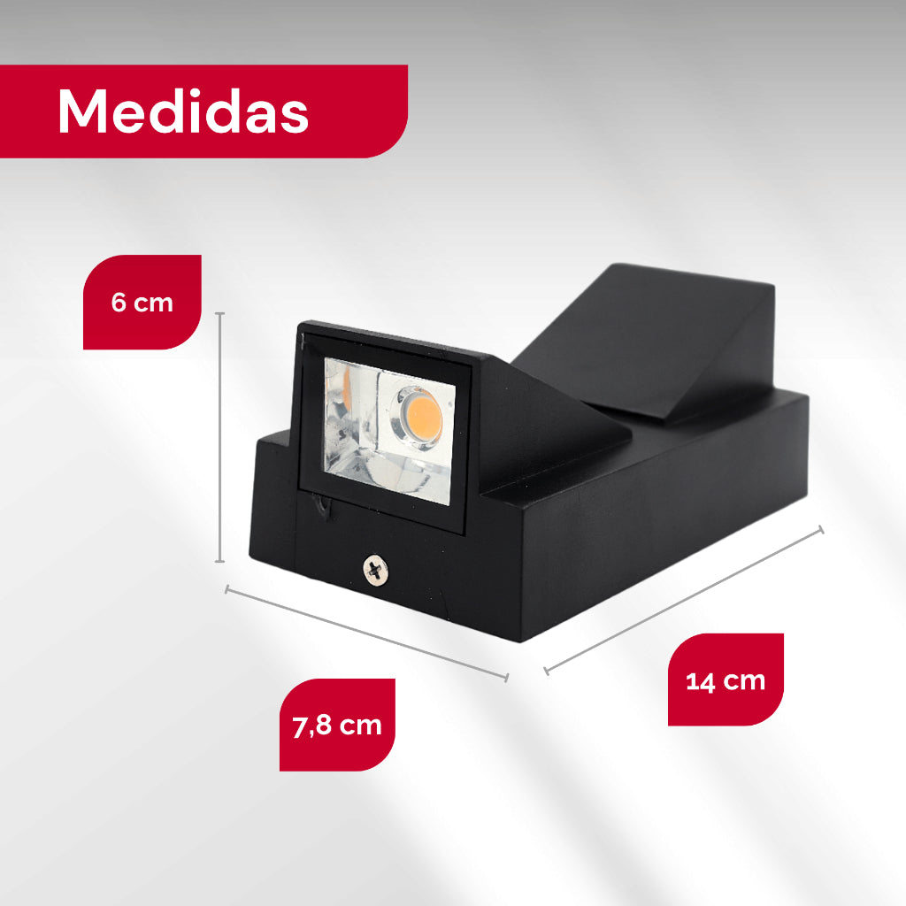Arandela de Parede Preta LED 5W IP66 A Prova d'Água 2 Fachos de Luz Decoração Externa Branco Quente
