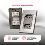 Placa 4x2 Metal Escovado Chumbo Fusion Pro XLX - Com 2 Tomadas 10A 110V 2P+T Padrão Brasileiro
