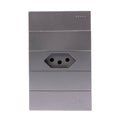 Tomada Modular 10A 110V Cinza Preto Pintura Galvanizada Anti Chamas Moderna Placa 4x2 Alumínio