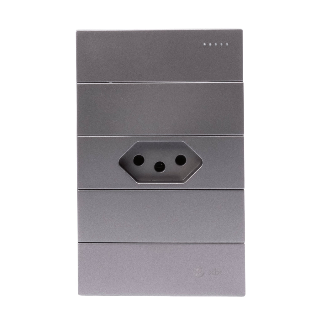 Tomada Modular 10A 110V Cinza Preto Pintura Galvanizada Anti Chamas Moderna Placa 4x2 Alumínio