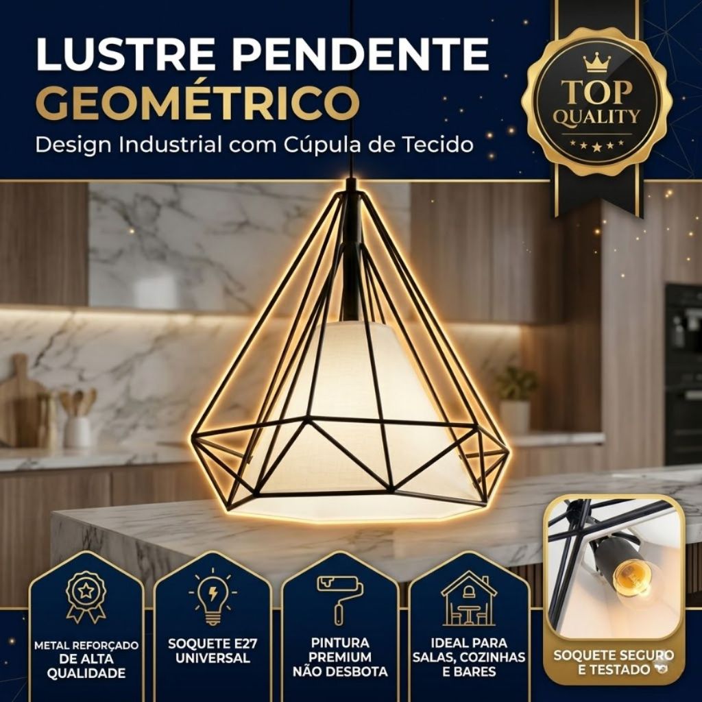 Pendente Teto Aramado Diamante Geométrico E27 Preto Estilo Industrial
