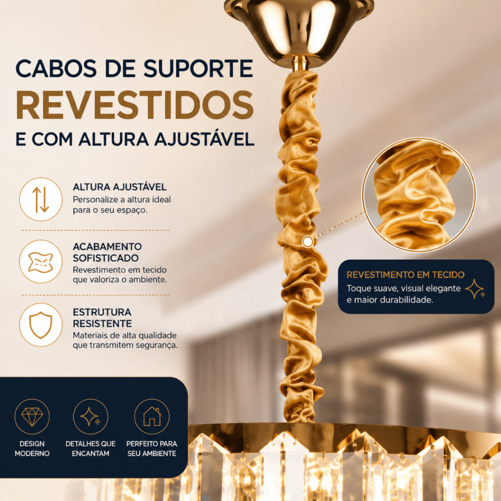 Lustre Pendente Cristal Moderno Sala de Jantar Luxo E14 Bivolt Cabo Ajustável