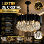 Lustre Cristal K9 Gotas Preto Fosco Pendente Moderno E14 Sala de Estar Bivolt