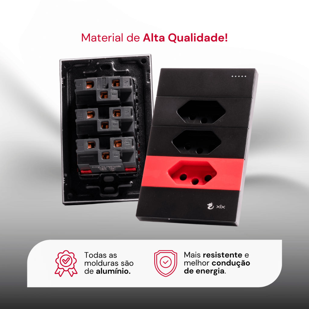 Tomada Modular 10A 110V 20A 220V Cinza Preto Galvanizado Moderno Luxuoso Placa 4x2 Alumínio