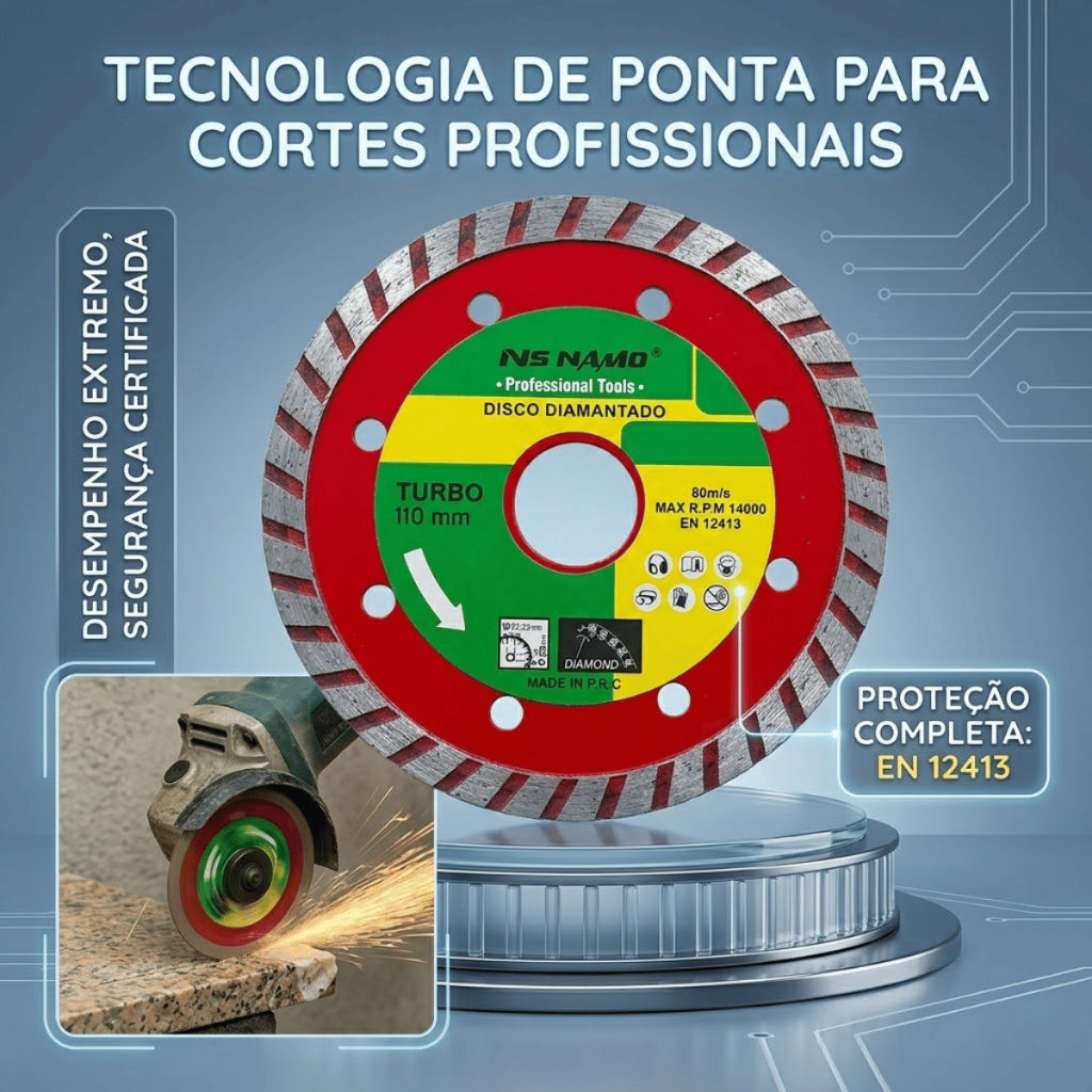 Disco Diamantado Turbo 110mm Corte Seco e Úmido Roçadeira Profissional Porcelanato Mármore Concreto
