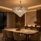 Lustre Cristal K9 Premium Redondo Pendente Sala de Jantar Luxo Prata E14 Bivolt Corrente Ajustável