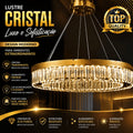 Lustre Pendente Cristal K9 Dourado Redondo Luxo Sala de Jantar E14 Bivolt Cabos Ajustáveis 39cm