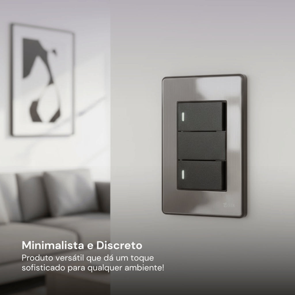 Interruptor Duplo Unipolar Bipolar XLX Tomada Fusion Pro Premium Acabamento em Aço Escovado