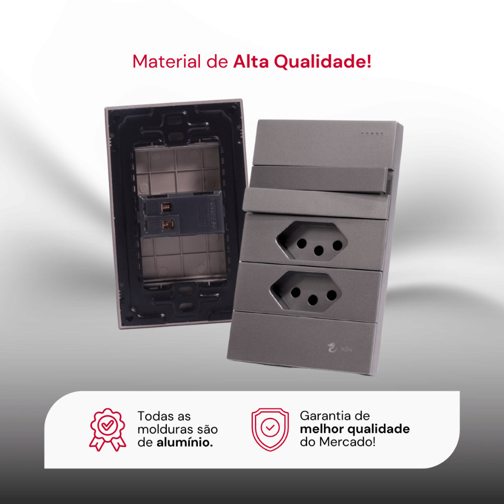 Tomada Modular 10A 20A Acrílico Cinza Monte Sua USB Placa Alumínio Interruptor 4X2 Bipolar Unipolar