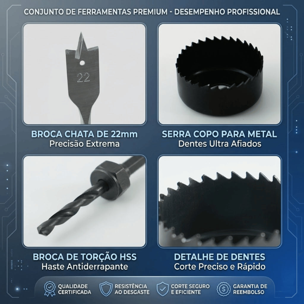 Kit de Instalação para Fechadura De Porta 3 Peças Broca Serra Copo Circular Ferramentas Manuais