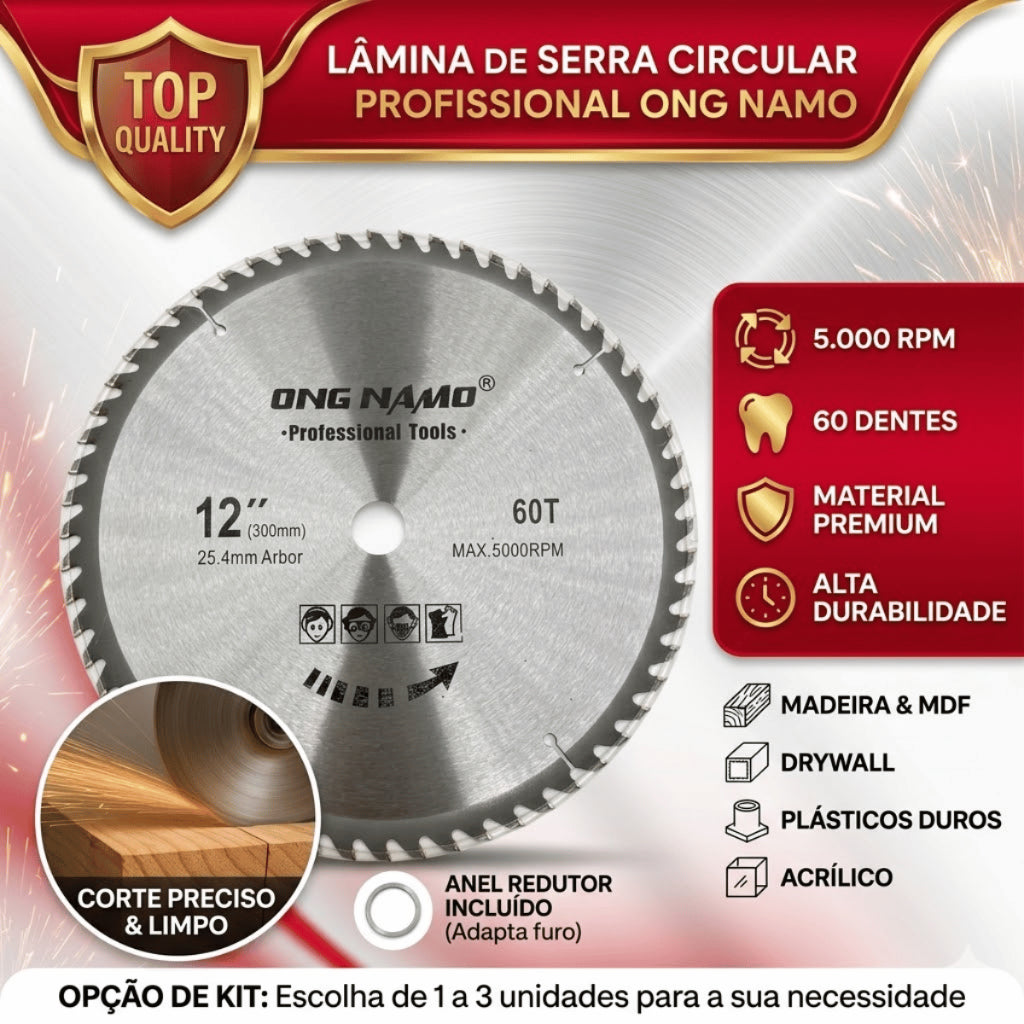 Disco de Serra Circular Profissional 12 polegadas 300mm 60 dentes Corte para Madeira MDF DryWall