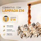 Lustre Pendente Cristal K9 Fumê Retangular Moderno Luxo Sala de Jantar E14 Bivolt Dourado