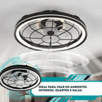 Plafon Ventilador de Teto LED 3 Cores Com Controle Remoto Estilo Industrial Preto Silencioso Bivolt