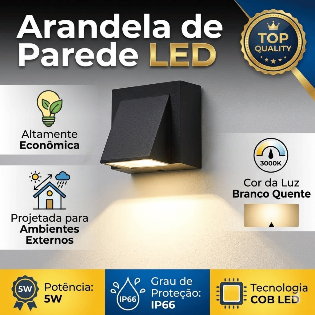 Arandela Luz De Parede IP66 Branco Quente Alumínio Preta XLX LED ambientes internos e externos