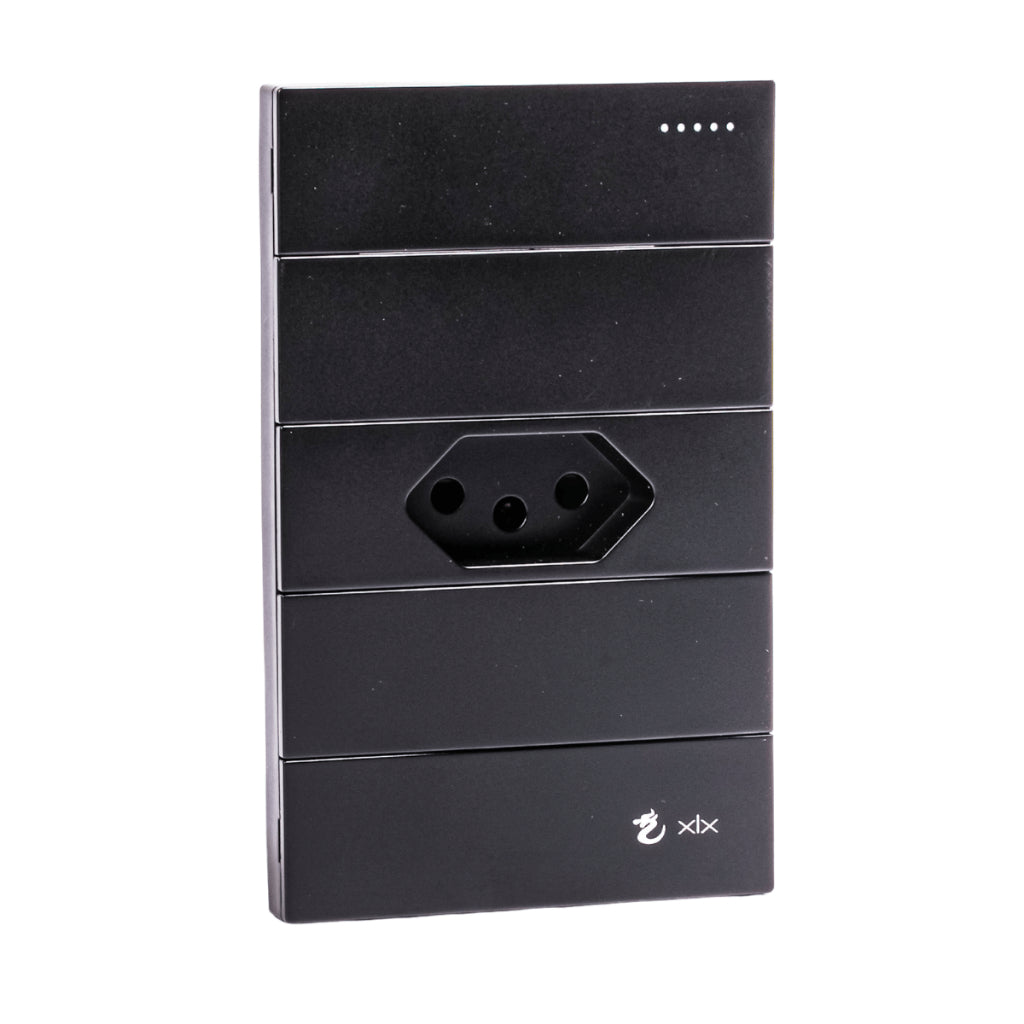 Tomada Modular 10A 110V Cinza Preto Pintura Galvanizada Anti Chamas Moderna Placa 4x2 Alumínio