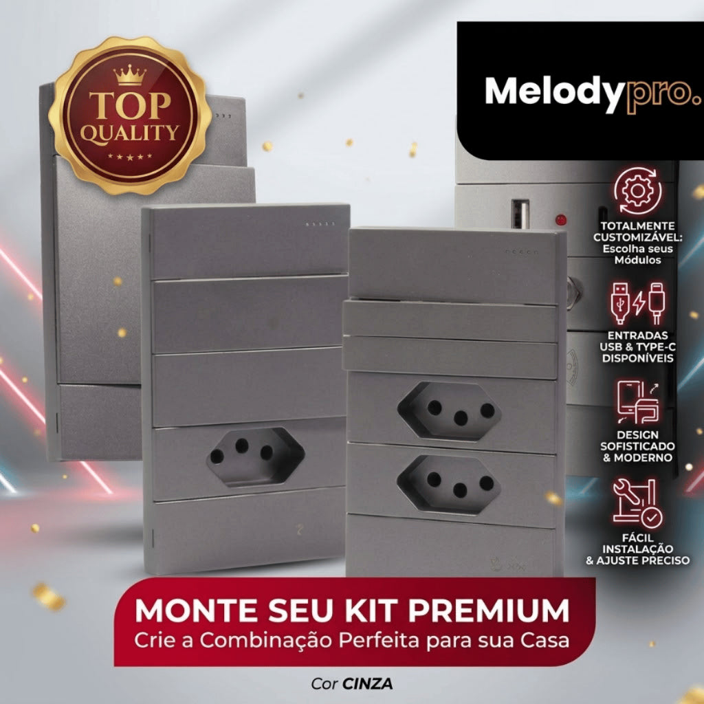 Tomada Modular 10A 20A Acrílico Cinza Monte Sua USB Placa Alumínio Interruptor 4X2 Bipolar Unipolar