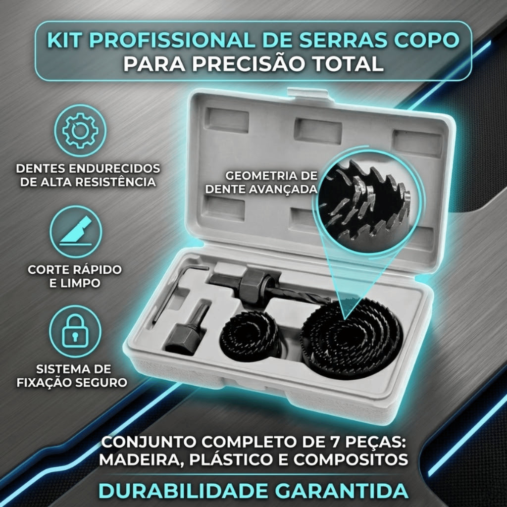 Kit 11 Peças Serra Copo Profissional Para Madeira Gesso Plástico Com Maleta Estojo Cortes Precisos