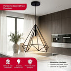 Pendente Teto Aramado Diamante Geométrico E27 Preto Estilo Industrial