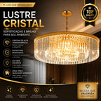 Lustre Cristal K9 Redondo Moderno Pendente Luxo Sala de Jantar E14 Bivolt Corrente Ajustável Preto