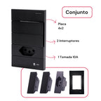 Tomada Modular 10A 110V Interruptor Unipolar Bipolar Cinza Preto Galvanizado Placa 4x2 Alumínio