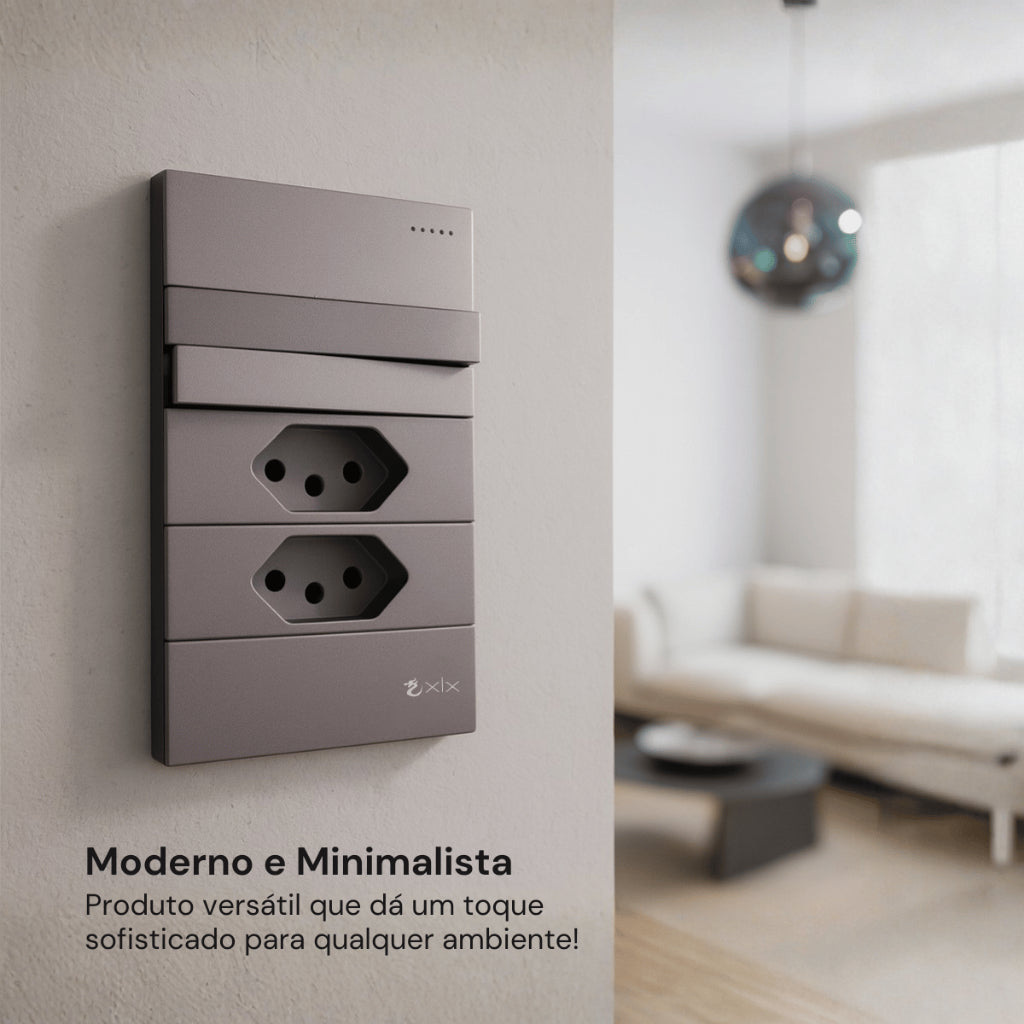 Tomada Modular 10A 110V Interruptor Unipolar Bipolar Cinza Preto Galvanizado Placa 4x2 Alumínio