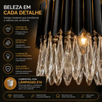 Lustre Cristal K9 Gotas Preto Fosco Pendente Moderno E14 Sala de Estar Bivolt