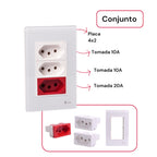 Tomada Modular Tripla 10A 20A 110V 220V Placa Preta Acrílico Espelhada Alumínio Moderna Innova XLX