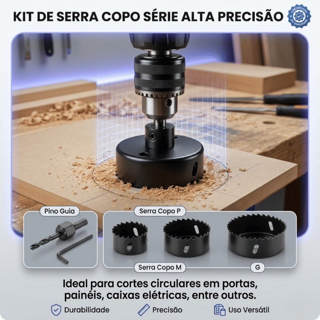 Kit Serra Copo Circular Profissional 6 Peças 25mm a 54mm Furadeira Para Madeira Gesso Drywall PVC