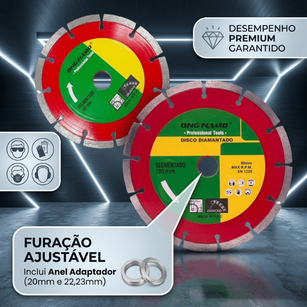 Disco Diamantado Segmentado de Corte 180 mm Seco Úmido Profissional Bloco Concreto Granito Mármore