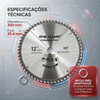 Disco de Serra Circular Profissional 12 polegadas 300mm 60 dentes Corte para Madeira MDF DryWall