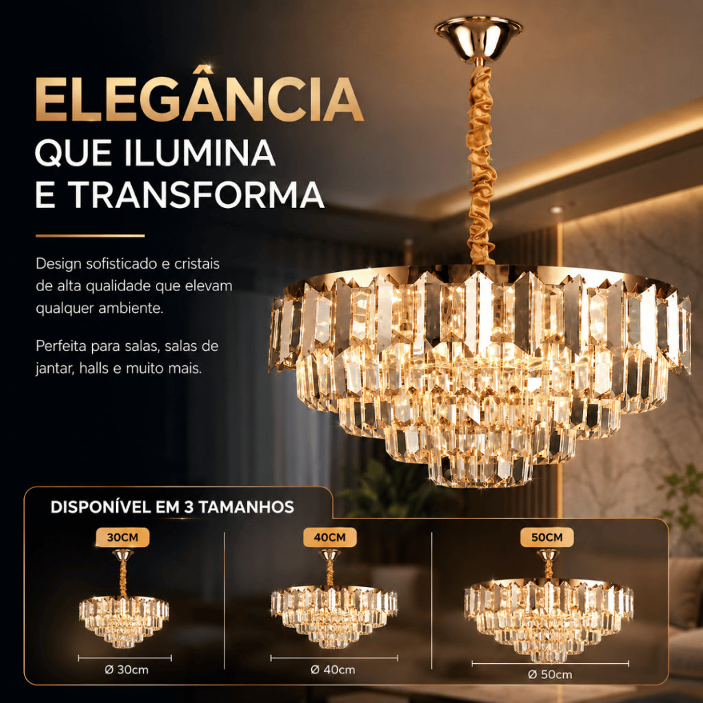 Lustre Pendente Cristal Moderno Sala de Jantar Luxo E14 Bivolt Cabo Ajustável