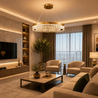 Lustre Pendente Cristal K9 Dourado Redondo Luxo Sala de Jantar E14 Bivolt Cabos Ajustáveis 39cm