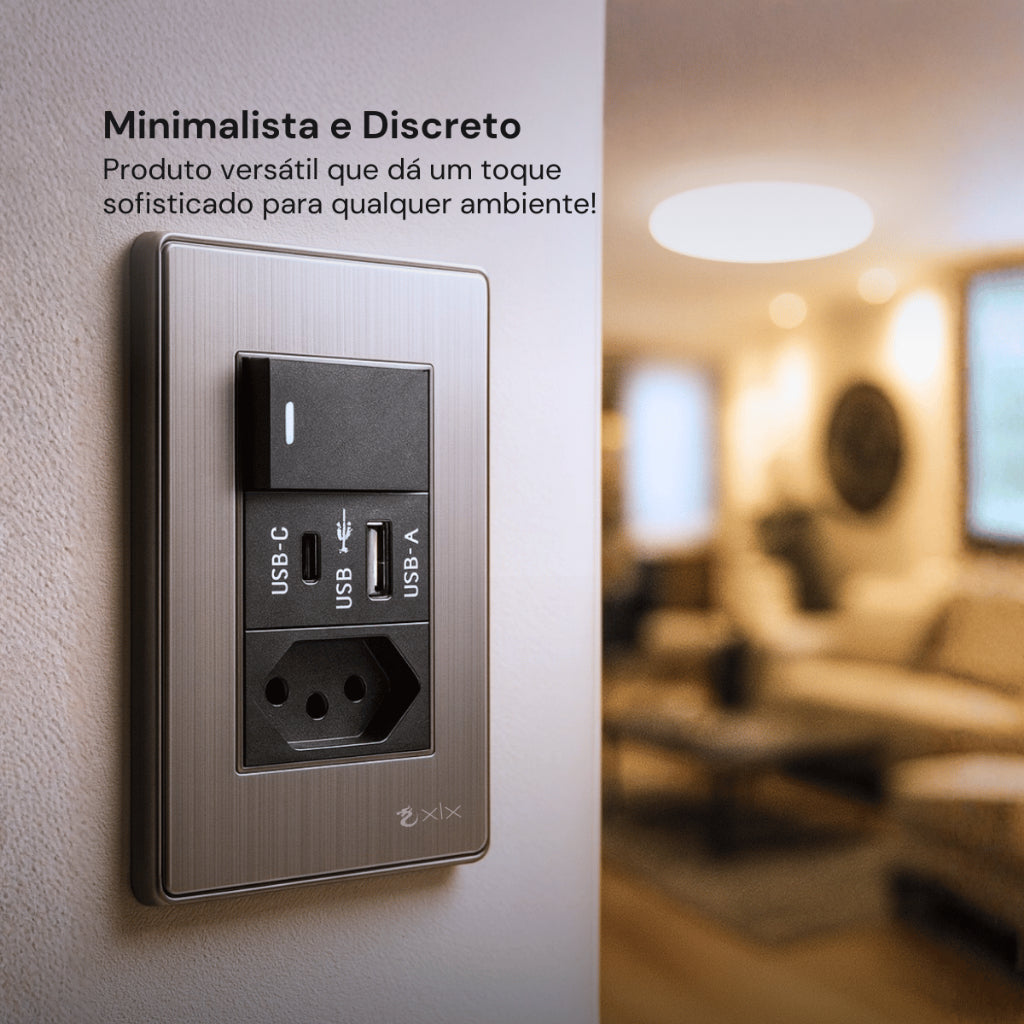 Tomada Modular 4X2 10A 20A Aço Escovado Cinza Monte a Sua USB Placa Interruptor Bipolar Unipolar