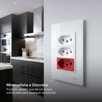 Tomada Modular Tripla 10A 20A 110V 220V Placa Preta Acrílico Espelhada Alumínio Moderna Innova XLX