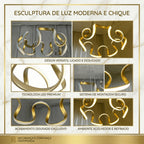 Lustre Pendente Dourado Led Moderno Curvas 60w Ondas Luz 3 Em 1 Sala Jantar Mesa Quarto Bivolt