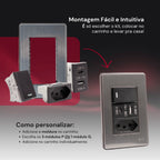 Tomada Modular 4X2 10A 20A Aço Escovado Cinza Monte a Sua USB Placa Interruptor Bipolar Unipolar