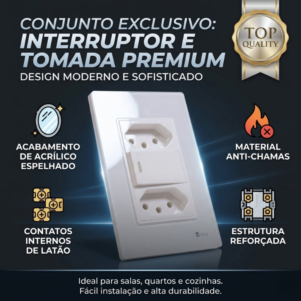 Tomada Modular Interruptor de Parede 110V 10A Placa Branca Acrílico Espelhado Alumínio Innova XLX