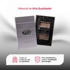 Tomada Modular 10A 110V Cinza Preto Pintura Galvanizada Anti Chamas Moderna Placa 4x2 Alumínio