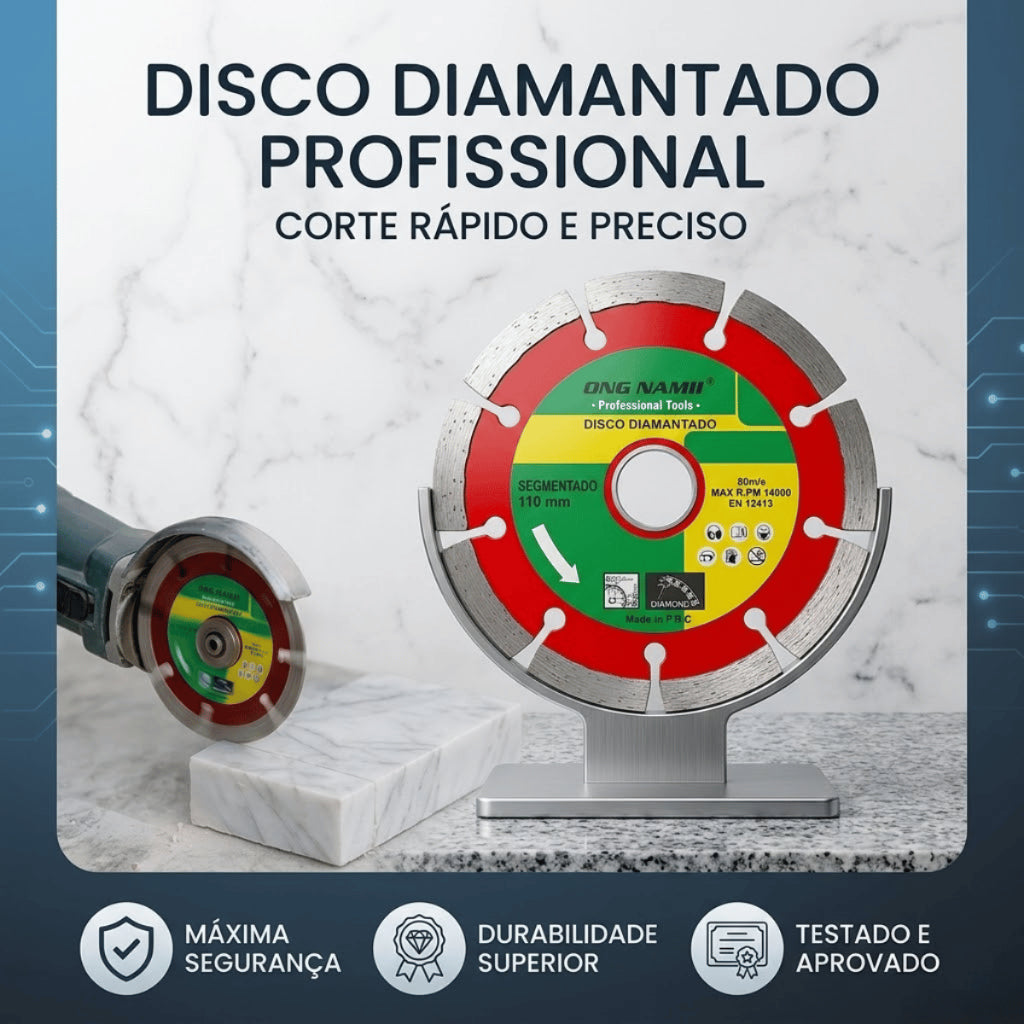 Disco Diamantado Segmentado 110 mm Profissional Seco e Molhado Corte Serra Concreto Granito Mármore