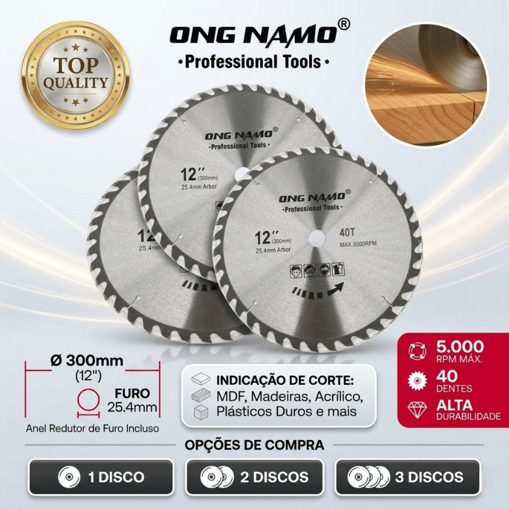 Disco de Serra Circular Profissional 12 polegadas 300mm 40 dentes Corte para Madeira MDF DryWall
