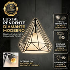 Pendente Teto Aramado Diamante Geométrico E27 Preto Estilo Industrial