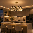 Lustre Cristal K9 Fumê e Transparente Dourado Pendente Moderno Luxo Sala de Jantar E14 Bivolt