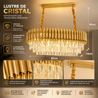 Lustre Pendente Retangular Cristal K9 Preto e Dourado E14 Bivolt Corrente Ajustável Luxo