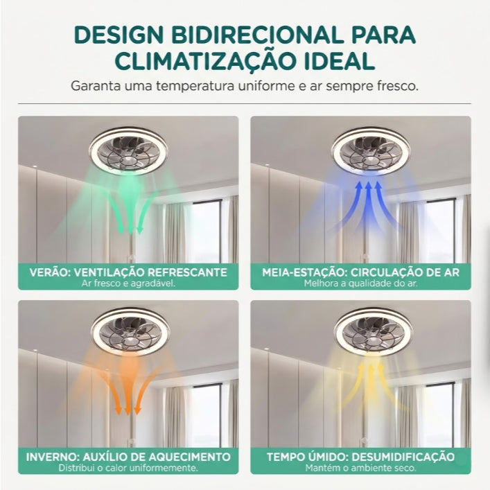 Plafon Ventilador de Teto LED 3 Cores Com Controle Remoto Estilo Industrial Preto Silencioso Bivolt