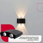 Arandela de Parede Preta LED 5W IP66 A Prova d'Água 4 Fachos de Luz Decoração Externa Branco Quente