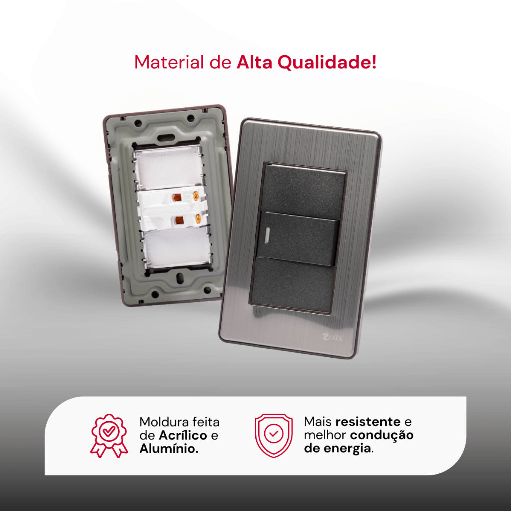 Interruptor de Parede Carregador  Placa 4x2 Anti Chamas Alumínio Escovado Unipolar Bipolar