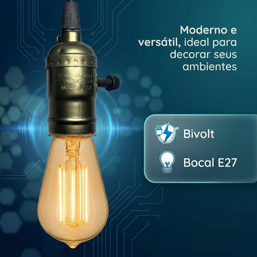 Pendente de Teto Metal Lâmpada E27 Verde Antigo Led Retrô Industrial Bivolt