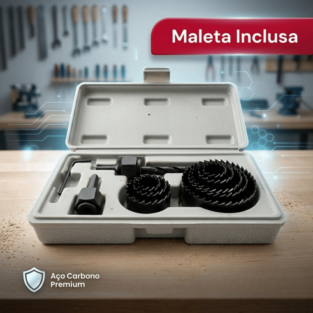 Kit 11 Peças Serra Copo Profissional Para Madeira Gesso Plástico Com Maleta Estojo Cortes Precisos