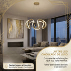 Lustre Pendente Dourado Led Moderno Curvas 60w Ondas Luz 3 Em 1 Sala Jantar Mesa Quarto Bivolt